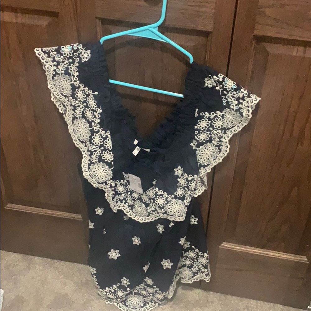 Navy off the Shoulder Blouse